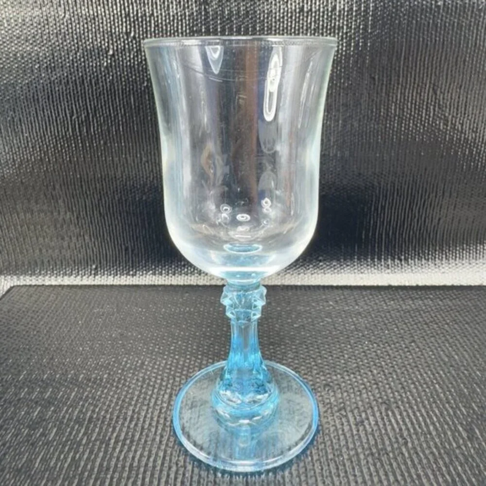 Cristal D’Arques Durand Aqua Blue Stemmed Cordial Glasses Cups Goblets Set 2 VTG